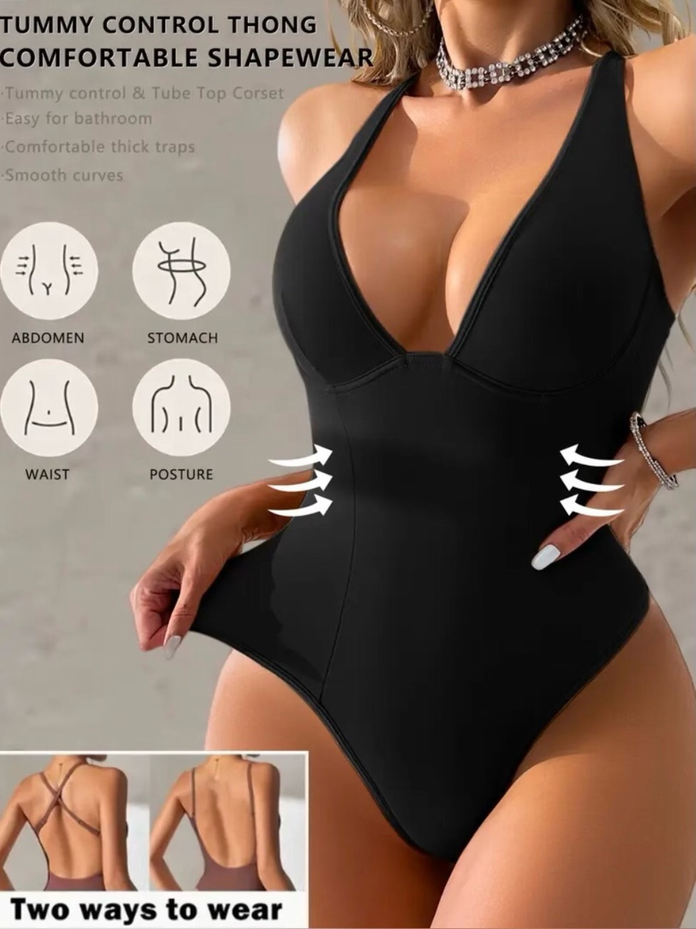 Tummy Control Black Women’s Swim Thong One-Piece